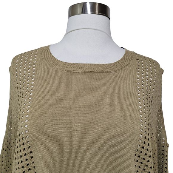 One A Women's Beige Cold Shoulder Hollow Out Long Sleeve Knit Top Size XL - Picture 2 of 8